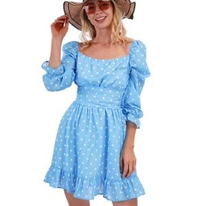 Women's Tie Back Lantern Long Sleeve Ruffle Off Shoulder a Line Mini Dress L NWT